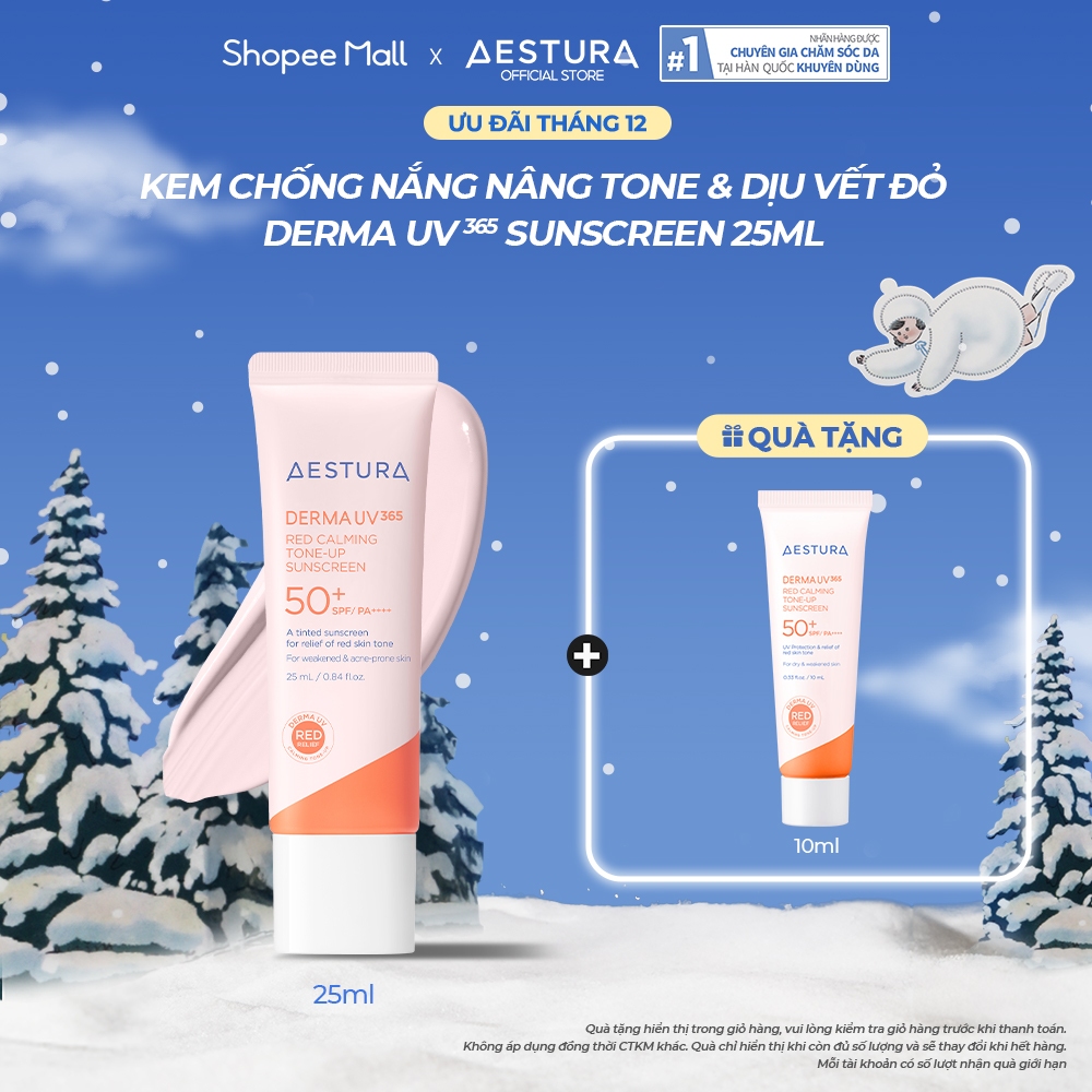Kem chống nắng nâng tone AESTURA DERMA UV365 Red Calming Tone-up Sunscreen 25ML