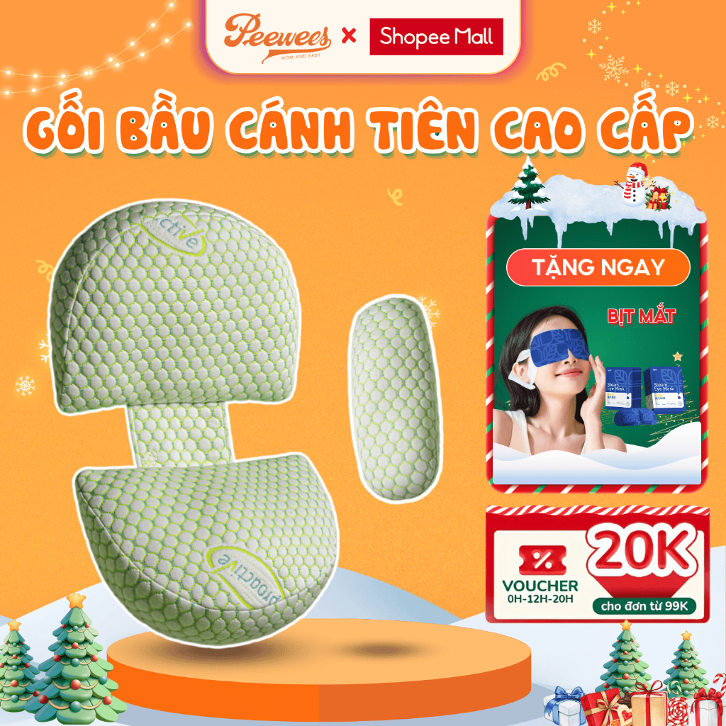 Gối Bầu Cánh Tiên Cao Cấp PeeWees Nâng Đỡ Bụng Toàn Diện, Giảm Tối Đa Đau Lưng, Giúp Cho Mẹ Bầu Ngủ Ngon Sâu Giấc