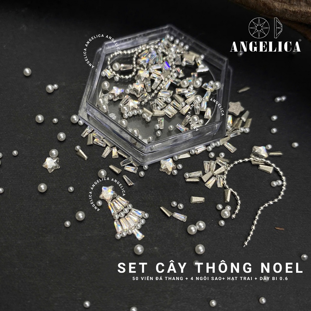 Set Đá Mix Hình Tạo Hình Cây Thông Noel Angelica - Trang Trí Móng Tay