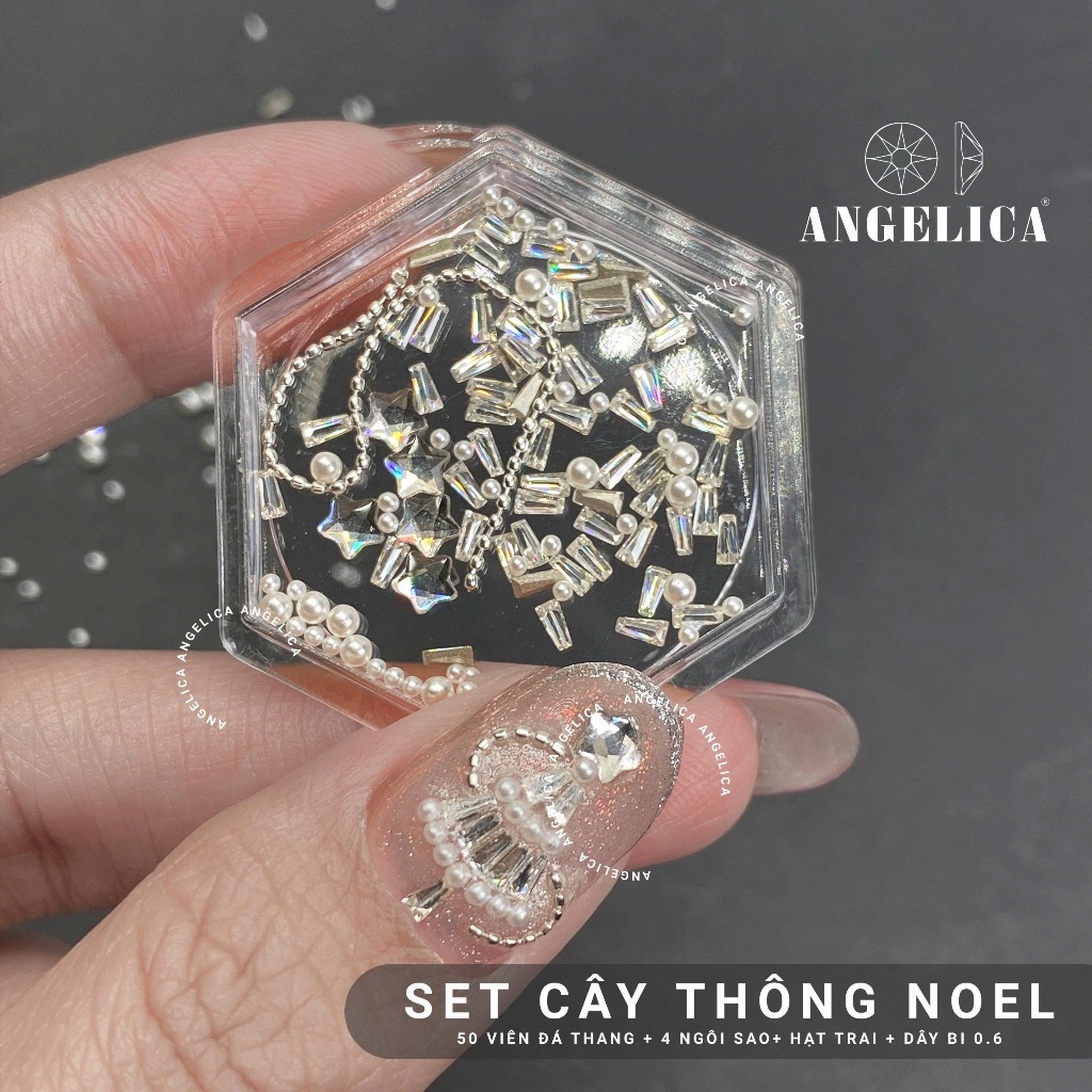 Set Đá Mix Hình Tạo Hình Cây Thông Noel Angelica - Trang Trí Móng Tay