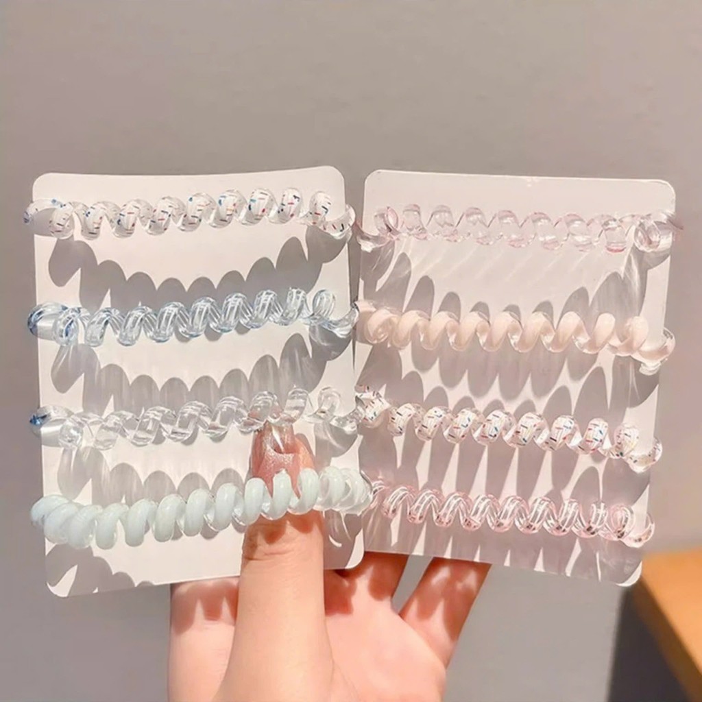 Set 4 Dây Cột Tóc Lò Xo màu Sắc Xinh Xắn Tiện Lợi Không Đau Không Gãy Tóc Empoli