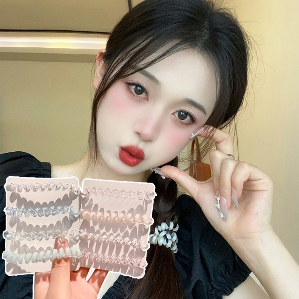 Set 4 Dây Cột Tóc Lò Xo màu Sắc Xinh Xắn Tiện Lợi Không Đau Không Gãy Tóc Empoli