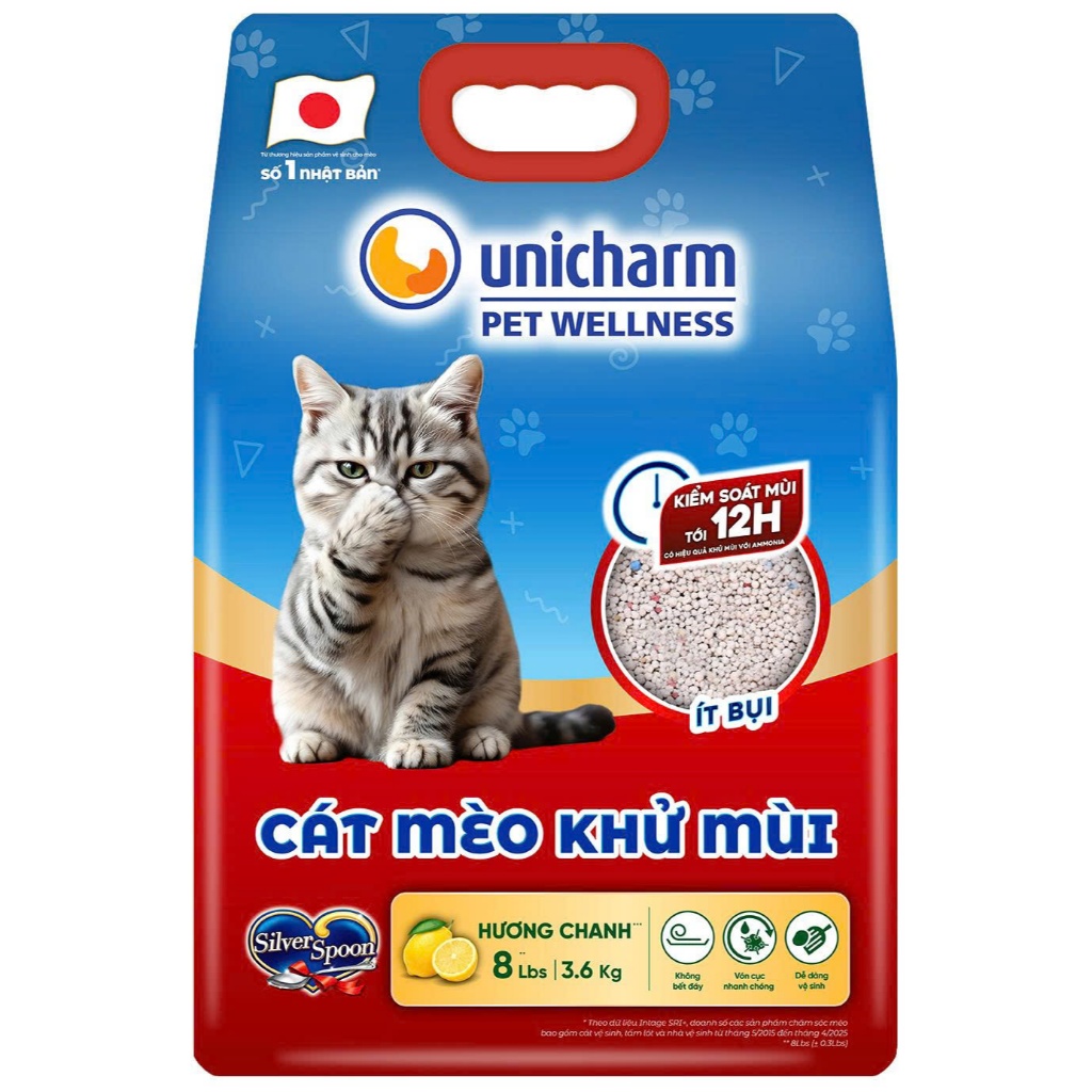 [V] Combo 5 Cát mèo khử mùi Silver Spoon Unicharm Pet Wellness, hương cà phê/hương chanh 8 Lbs (3.6 kgx5)