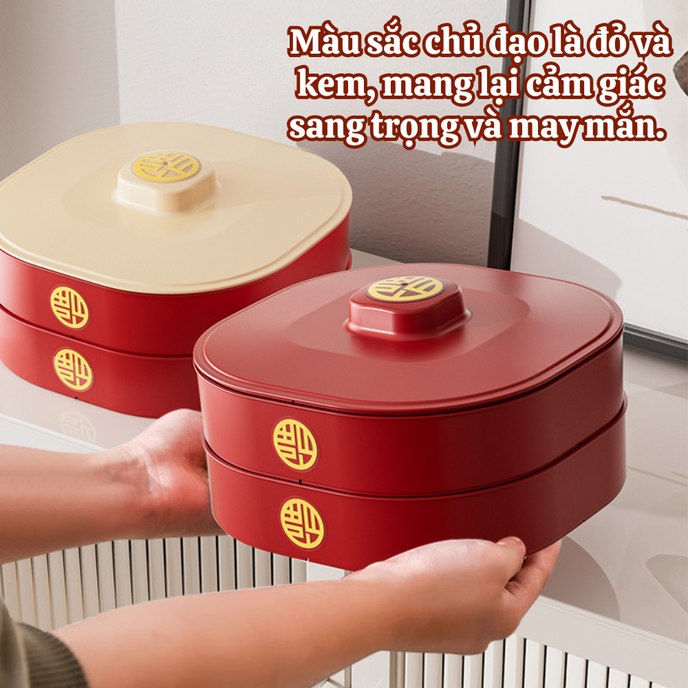 Khay Đựng Mứt Tết Chia Ngăn Sang Trọng DINOHOME, Khay Đựng Bánh Kẹo, Trái Cây Có Nắp Đậy Decor Bàn Tiệc