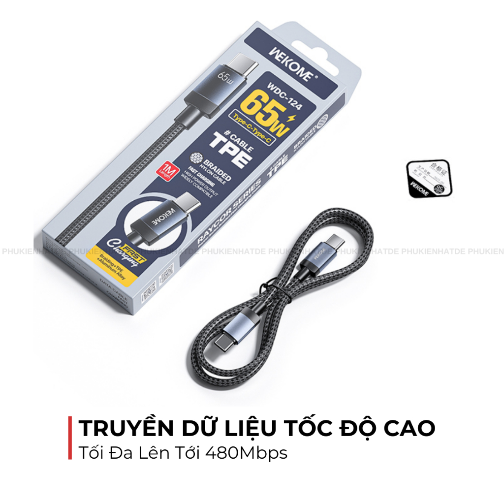 Dây Sạc Nhanh WEKOME WDC-124/125 Raycor Series – Dây Bện Bền Bỉ, Sạc Nhanh 65W, Truyền Dữ Liệu 480Mbps