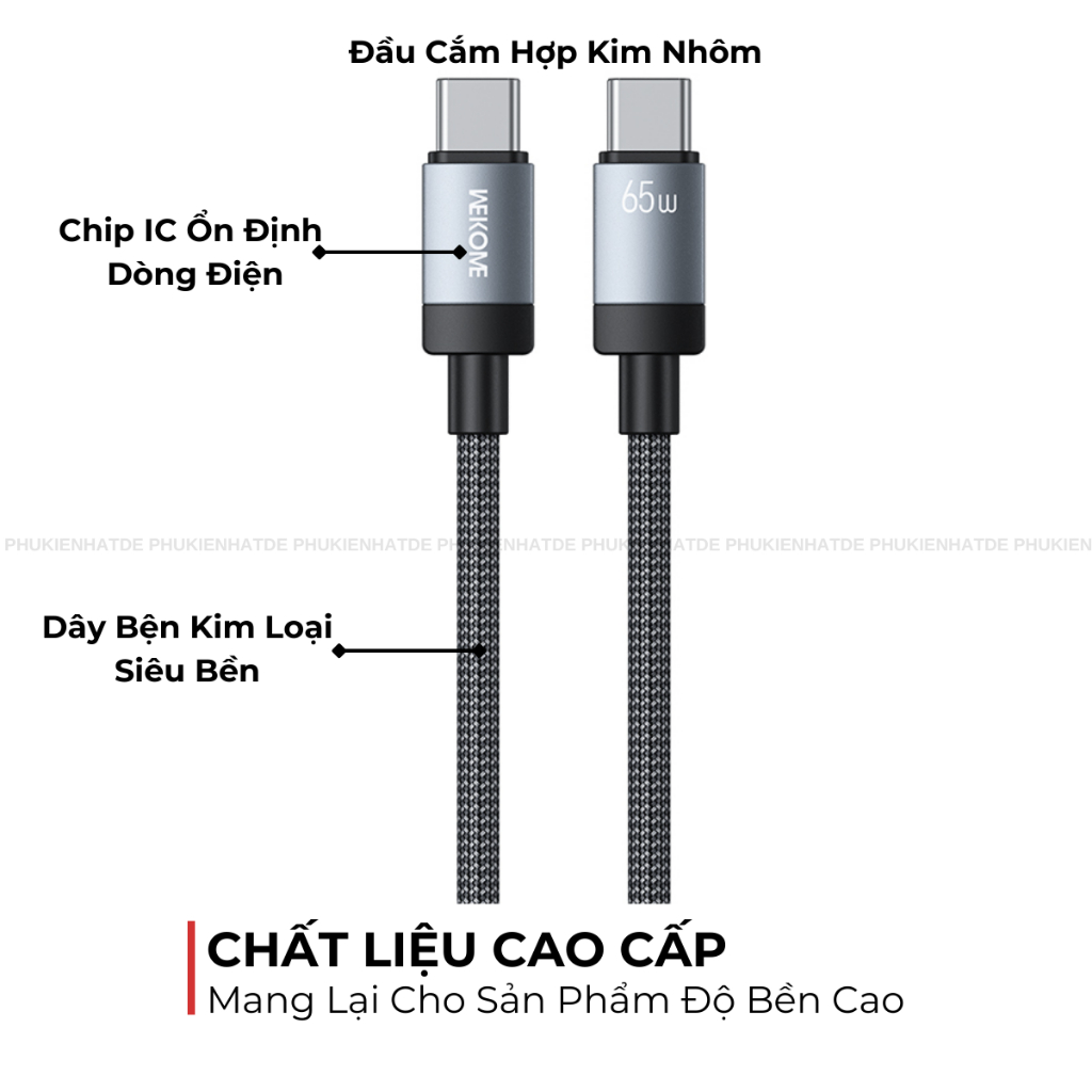 Dây Sạc Nhanh WEKOME WDC-124/125 Raycor Series – Dây Bện Bền Bỉ, Sạc Nhanh 65W, Truyền Dữ Liệu 480Mbps
