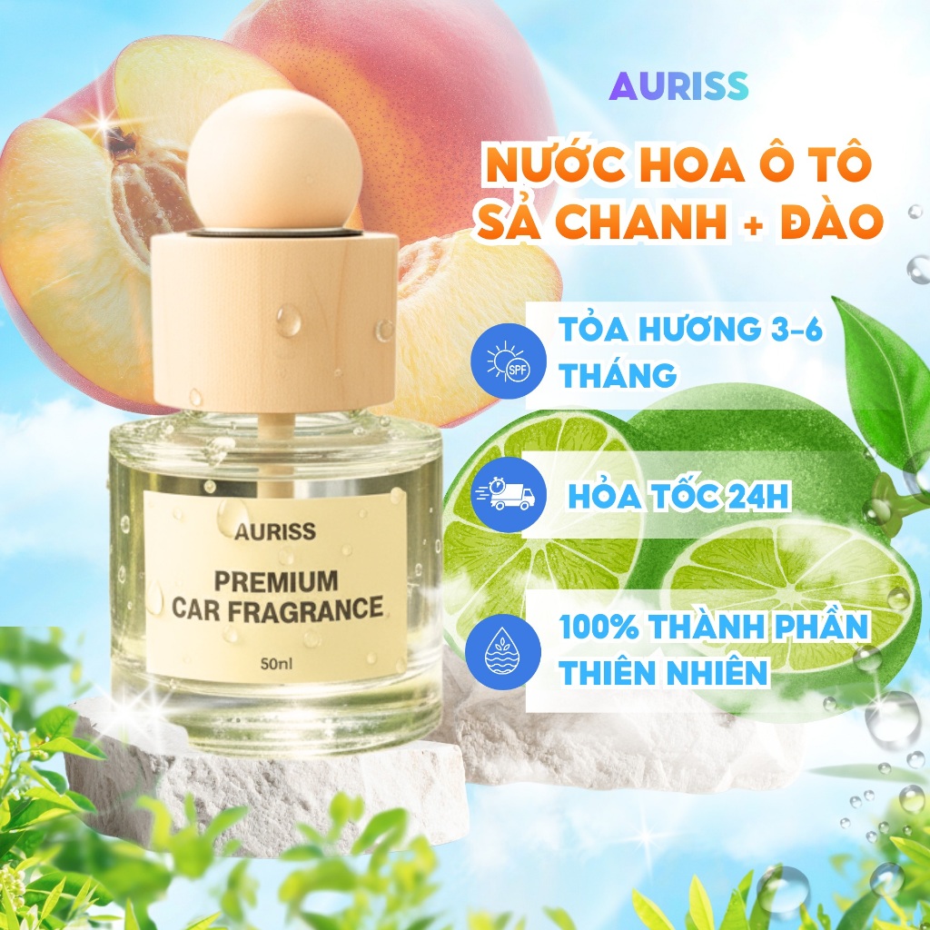 Combo 2 Lọ Nước Hoa Ô Tô Hương Sả Chanh + Đào 50ml Cao Cấp - Nước Hoa Ô Tô Khử Mùi, Chống Say Xe, Mùi Hương Thư Giãn