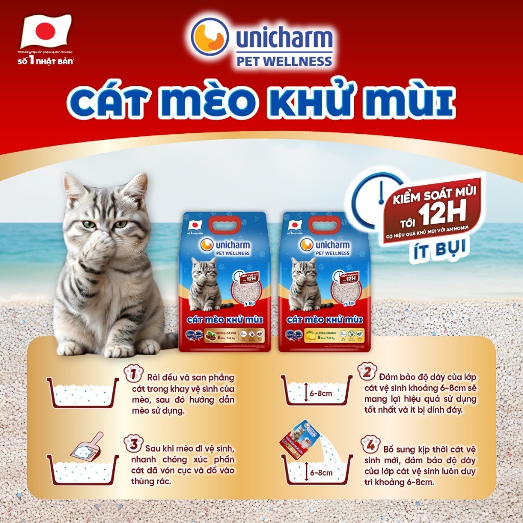 [V] Combo 5 Cát mèo khử mùi Silver Spoon Unicharm Pet Wellness, hương cà phê/hương chanh 8 Lbs (3.6 kgx5)