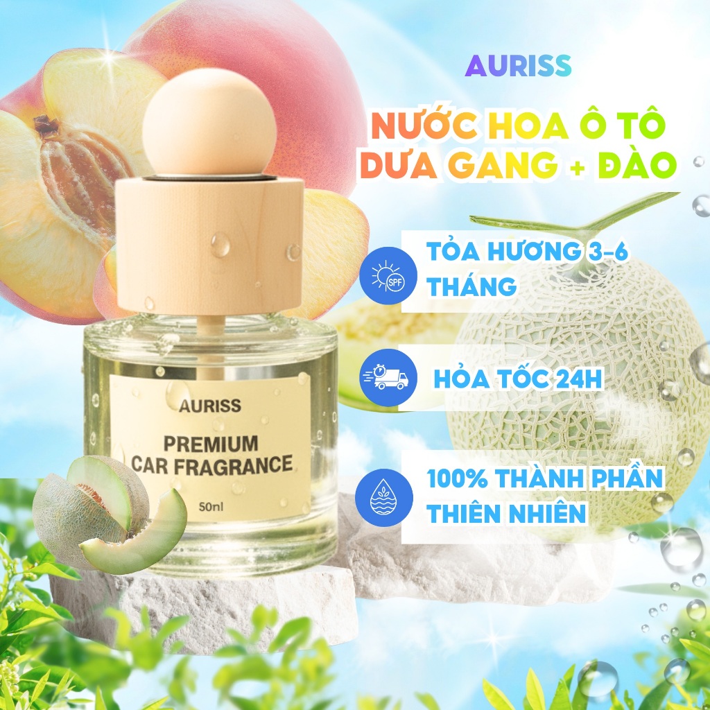 Combo 2 Lọ Nước Hoa Ô Tô Hương Dưa Gang + Đào 50ml Cao Cấp - Nước Hoa Ô Tô Khử Mùi, Chống Say Xe, Mùi Hương Thư Giãn