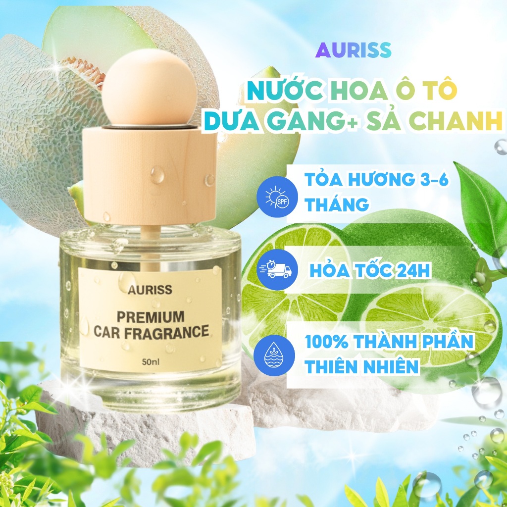 Combo 2 Lọ Nước Hoa Ô Tô Hương Dưa Gang + Sả Chanh 50ml Cao Cấp - Nước Hoa Ô Tô Khử Mùi, Chống Say Xe, Mùi Hương ThChanh