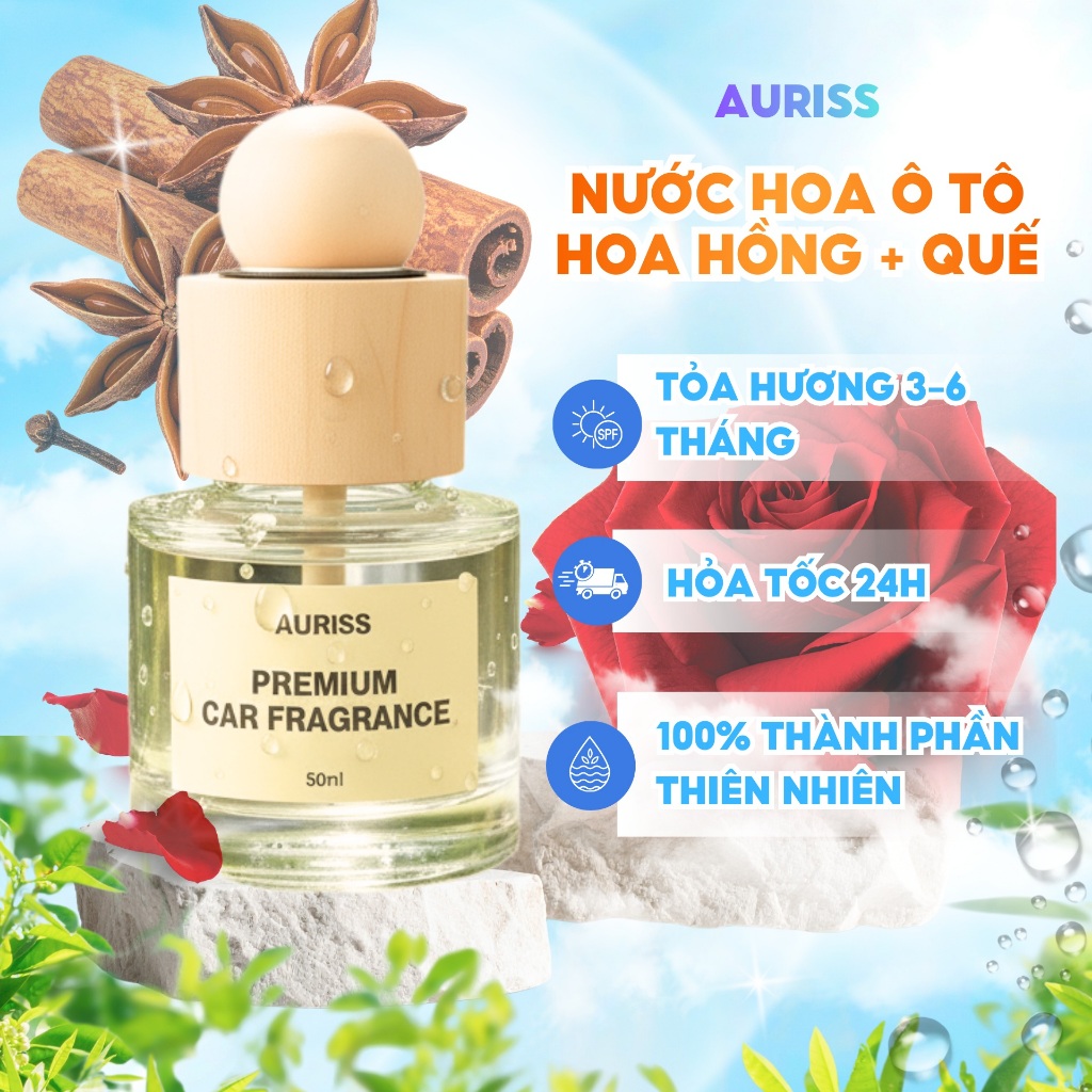 Combo 2 Lọ Nước Hoa Ô Tô Hương Hoa Hồng + Quế 50ml Cao Cấp - Nước Hoa Ô Tô Khử Mùi, Chống Say Xe, Mùi Hương Thư Giãn