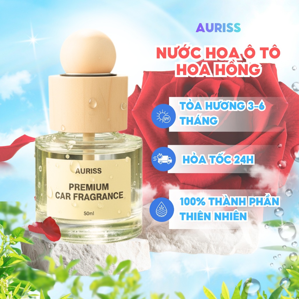Nước Hoa Ô Tô Hương Hoa Hồng 50ml Cao Cấp - Nước Hoa Ô Tô Khử Mùi, Chống Say Xe Và Thư Giãn