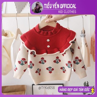 Quần áo trẻ em, Áo bé gái, áo len bé gái cổ bèo màu đỏ mặc noel và tết siêu xinh cho bé A058 9-20kg  | Tiểu Yến KID