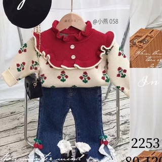 Quần áo trẻ em, Áo bé gái, áo len bé gái cổ bèo màu đỏ mặc noel và tết siêu xinh cho bé A058 9-20kg  | Tiểu Yến KID