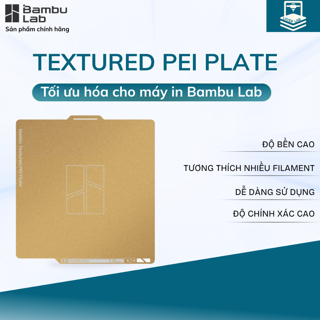 [PHIÊN BẢN MỚI] Bambu Textured PEI Plate | Tấm Bàn In 3D PEI Nhám Bambu Lab Cho H2/X1/P1/A1/A1 Mini/A2L