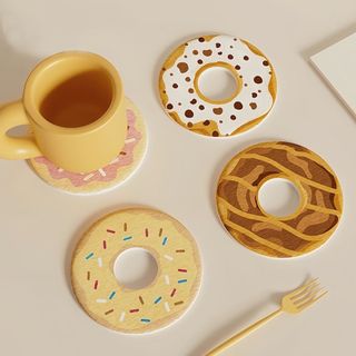 Đế Lót Ly Cốc Đất Diatomit Hình Bánh Rán Siêu Thấm Hút, Cách Nhiệt Chống Trượt Kháng Khuẩn Văn Phòng