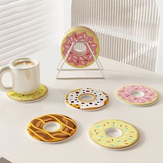 Đế Lót Ly Cốc Đất Diatomit Hình Bánh Rán Siêu Thấm Hút, Cách Nhiệt Chống Trượt Kháng Khuẩn Văn Phòng
