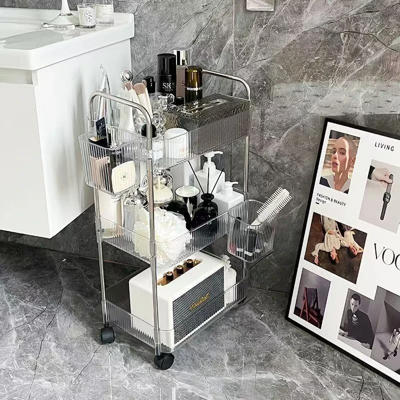 Xe Đẩy Spa 4 Tầng - Kệ đựng mỹ phẩm trong suốt có ngăn kéo, [Bồi thường 100% khi bị vỡ]