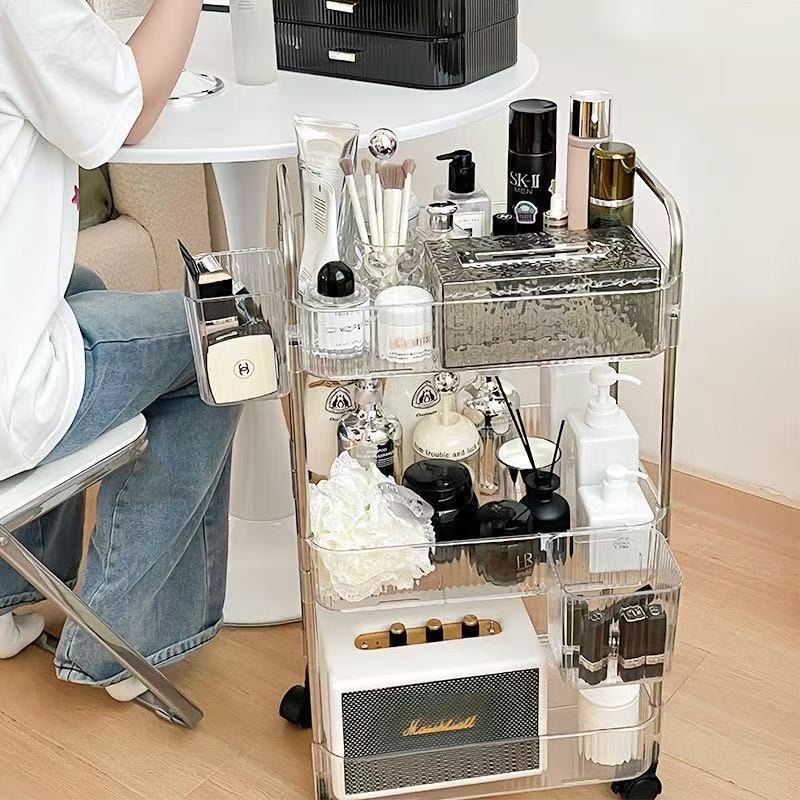 Xe Đẩy Spa 4 Tầng - Kệ đựng mỹ phẩm trong suốt có ngăn kéo, [Bồi thường 100% khi bị vỡ]
