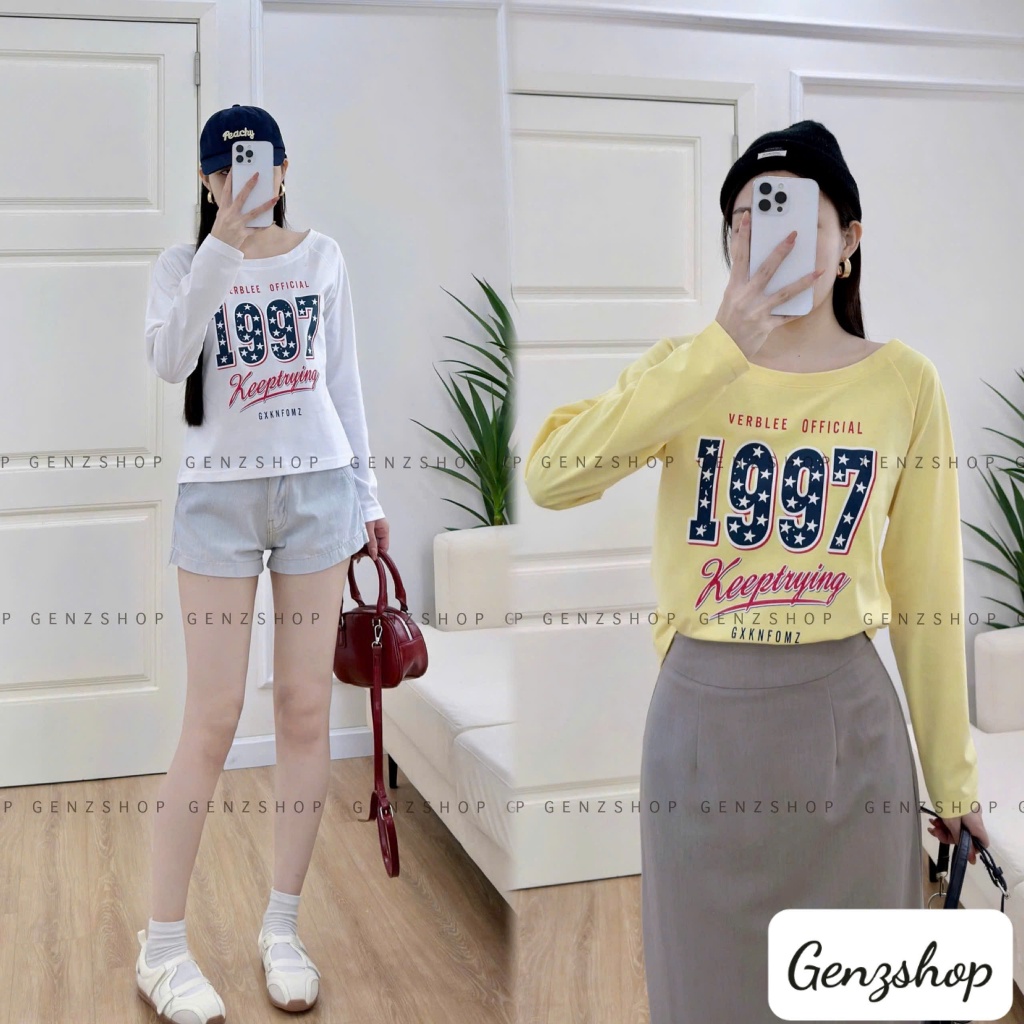 Áo Thun Nữ Dài Tay Cổ Thuyền In 1997  Basic Dễ Phối Đồ BST 26