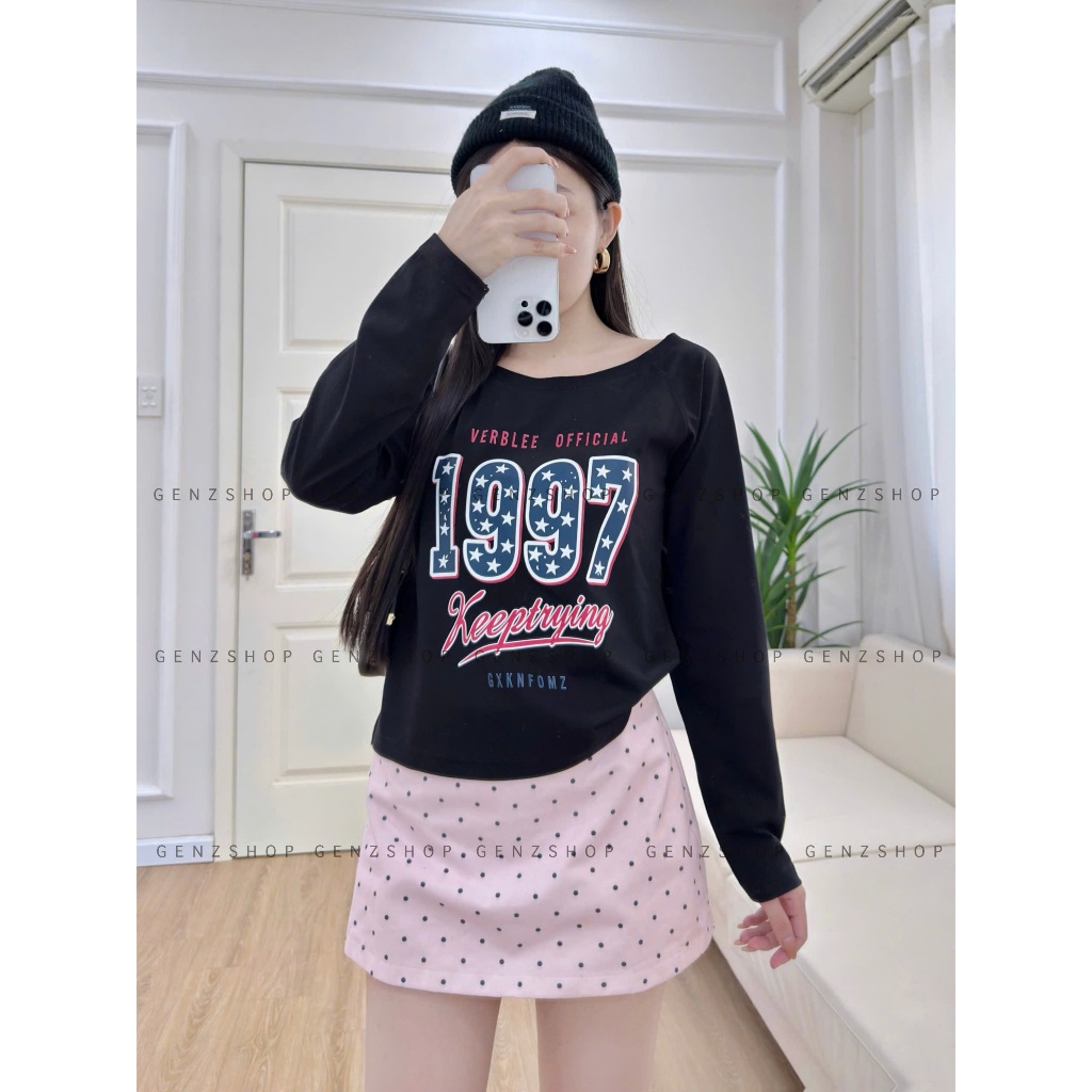 Áo Thun Nữ Dài Tay Cổ Thuyền In 1997  Basic Dễ Phối Đồ BST 26