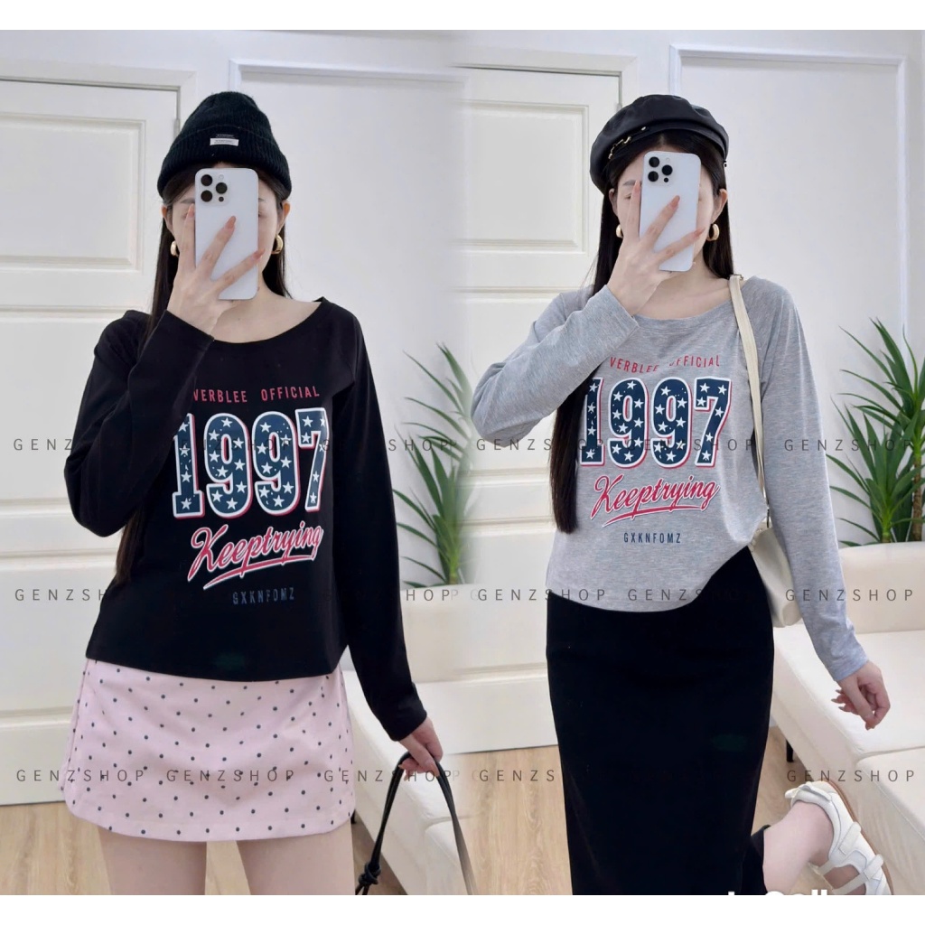 Áo Thun Nữ Dài Tay Cổ Thuyền In 1997  Basic Dễ Phối Đồ BST 26