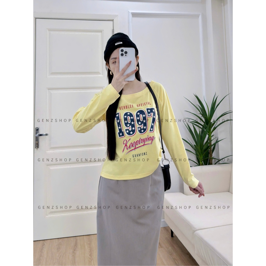 Áo Thun Nữ Dài Tay Cổ Thuyền In 1997  Basic Dễ Phối Đồ BST 26