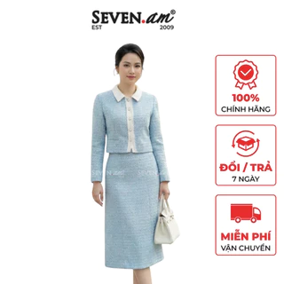 Chân váy A xanh dạ tweed thời trang nữ Seven.AM H700077I