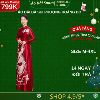 Áo dài bà sui màu đỏ thêu họa tiết Phượng Hoàng đính kết thủ công cổ truyền thống tay dài 2026