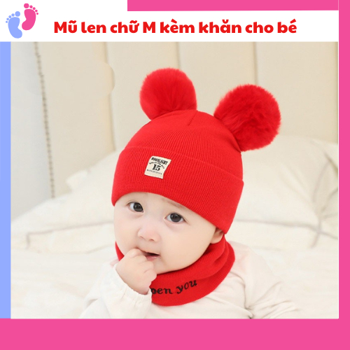 Mũ len kèm khăn quàng cố cho bé saubabi