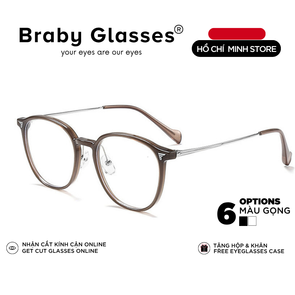 Gọng kính cận mắt tròn thời trang nam nữ Braby Glasses chất liệu kim loại chống gỉ và nhựa dẻo TR90 trẻ trung MK129