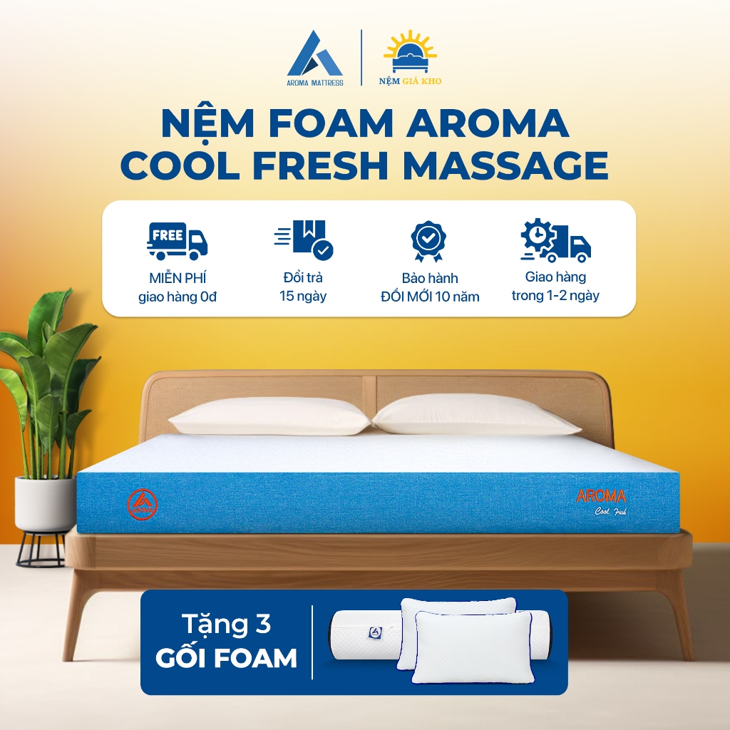Nệm Foam Aroma Cool Fresh Massage Êm Ái, Nâng Đỡ Tốt, Sử Dụng Cả 2 Mặt, Bảo Hành 10 Năm