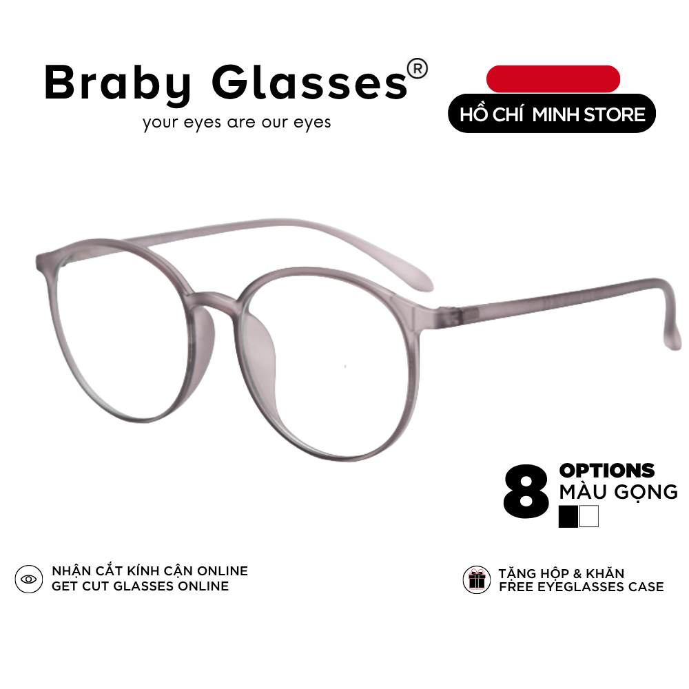 Gọng kính cận mắt tròn thời trang nam nữ Braby Glasses chất liệu nhựa dẻo đơn giản và trẻ trung MK131