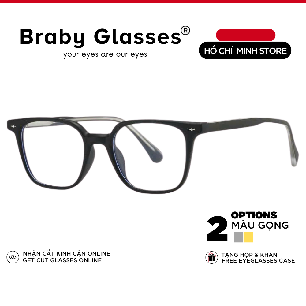 Gọng Kính Cận Dẻo Vuông Nam Nữ Braby Glasses Chất Liệu Nhựa Dẻo Siêu Nhẹ Thiết Kế Sang Trọng MK127