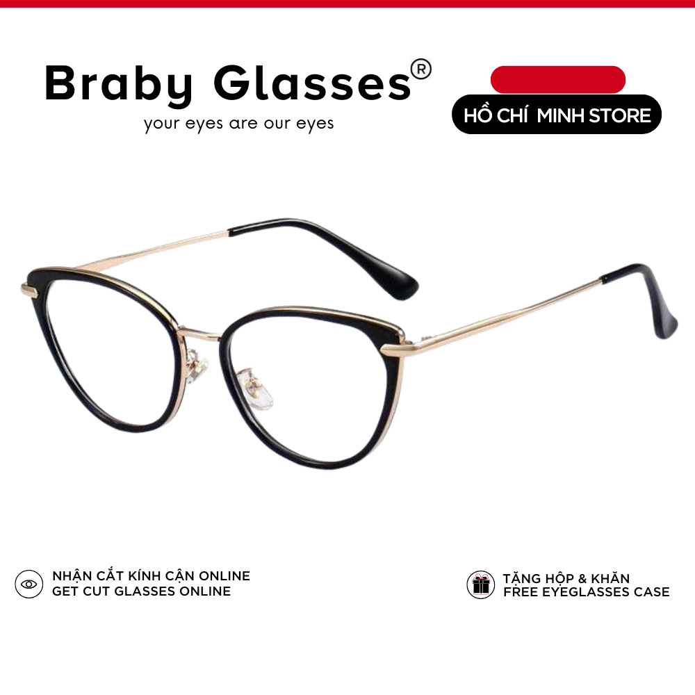 Gọng Kính Cận Mắt Mèo Nam Nữ Braby Glasses Chất Liệu Kim Loại Siêu Nhẹ Thiết Kế Sang Trọng MK125