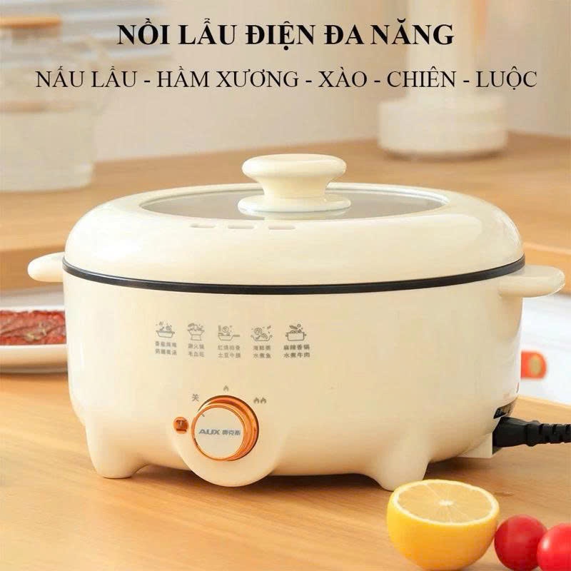 Nồi Lẩu Điện Đa Năng Aux Nồi Đa Năng Ăn Lẩu, Xào Nấu Đa Năng Tiện Lợi- Bếp Lẩu Gia Đình Chống Dính