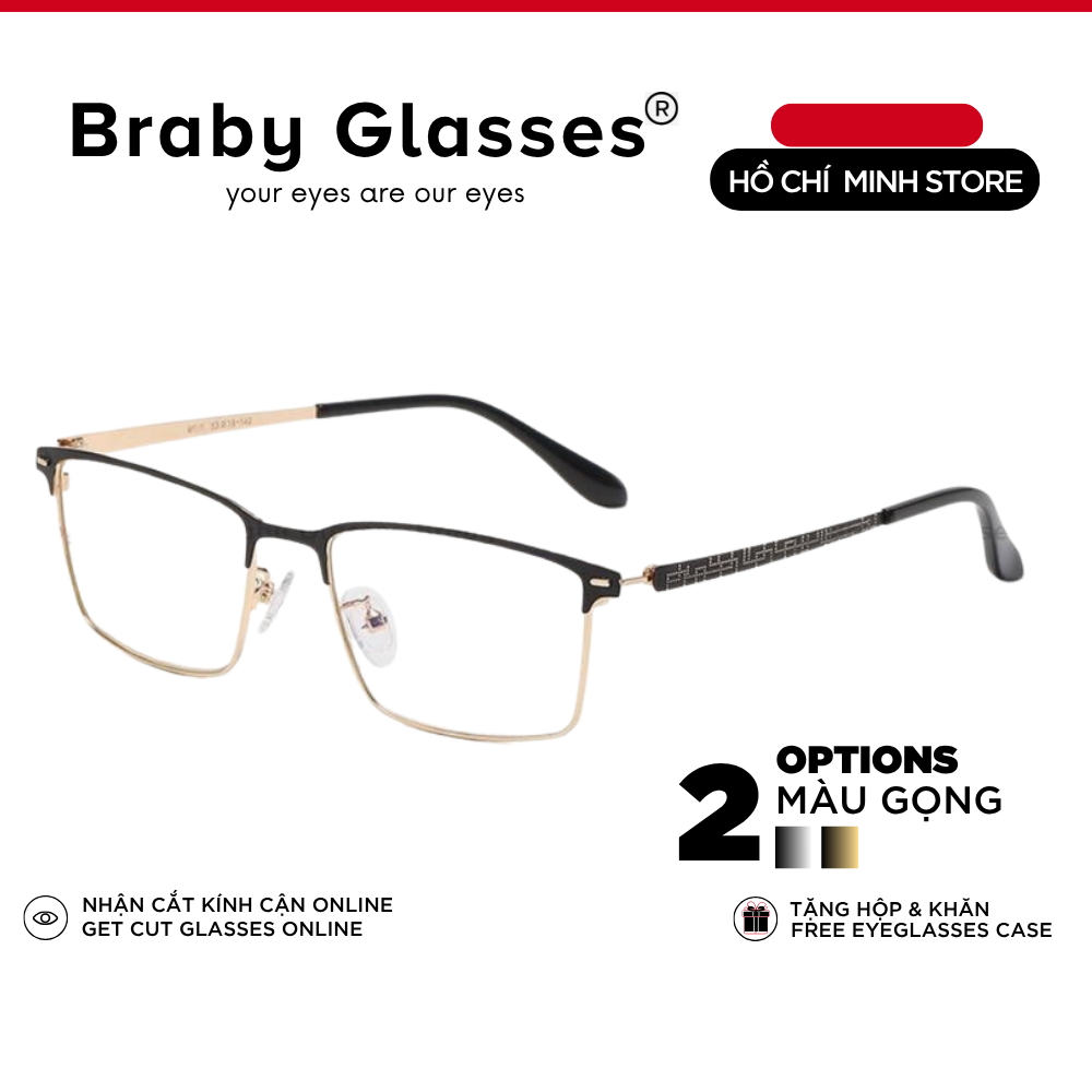 Gọng kính lão đọc sách cho người lớn tuổi Braby Glasses viễn thị gọng kim loại mảnh chắc chắn chống gẫy có KL08