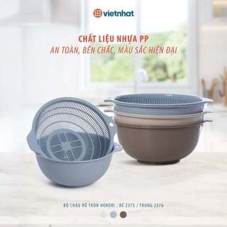 Bộ chậu rổ tròn Hokori nhựa nguyên sinh an toàn hai lớp thoát nước nhanh bền đẹp cho nhà bếp ms: 2375/2376/2377