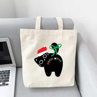 Túi tote, Túi vải bố canvas cotton Noel mèo đen merry xmas đeo vai đi học đi chơi thời trang đựng vừa A4 - tota2061