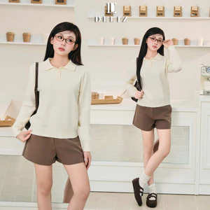 - Áo len nữ polo dài tay dáng trơn basic tone màu pastel nhẹ nhàng mùa thu đông AL73 500G