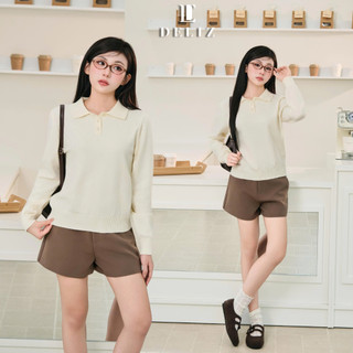 [DELIZ] - Áo len nữ polo dài tay dáng trơn basic tone màu pastel nhẹ nhàng mùa thu đông AL73 500G
