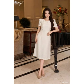 Đầm Thiết Kế EMY Thời Trang Cao Cấp EM2220 Vải Tweed Vân Trắng Ánh Kim Sang Chảnh Đi Tiệc