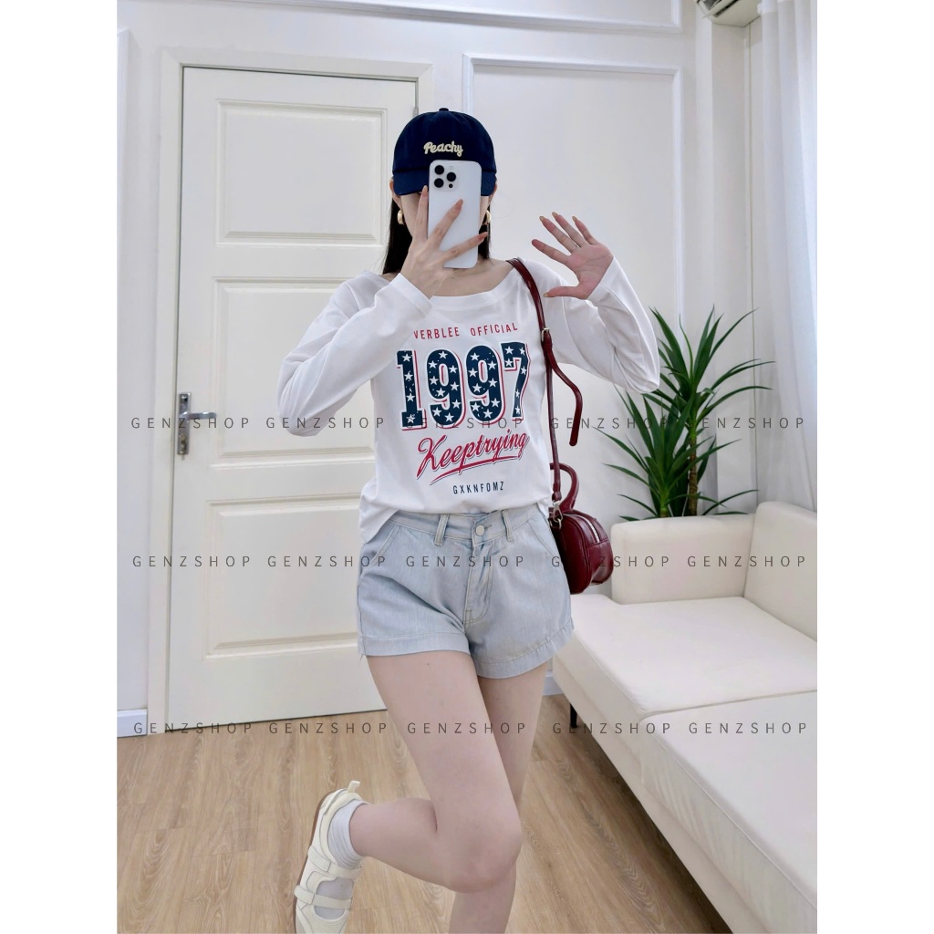 Áo Thun Nữ Dài Tay Cổ Thuyền In 1997  Basic Dễ Phối Đồ BST 26