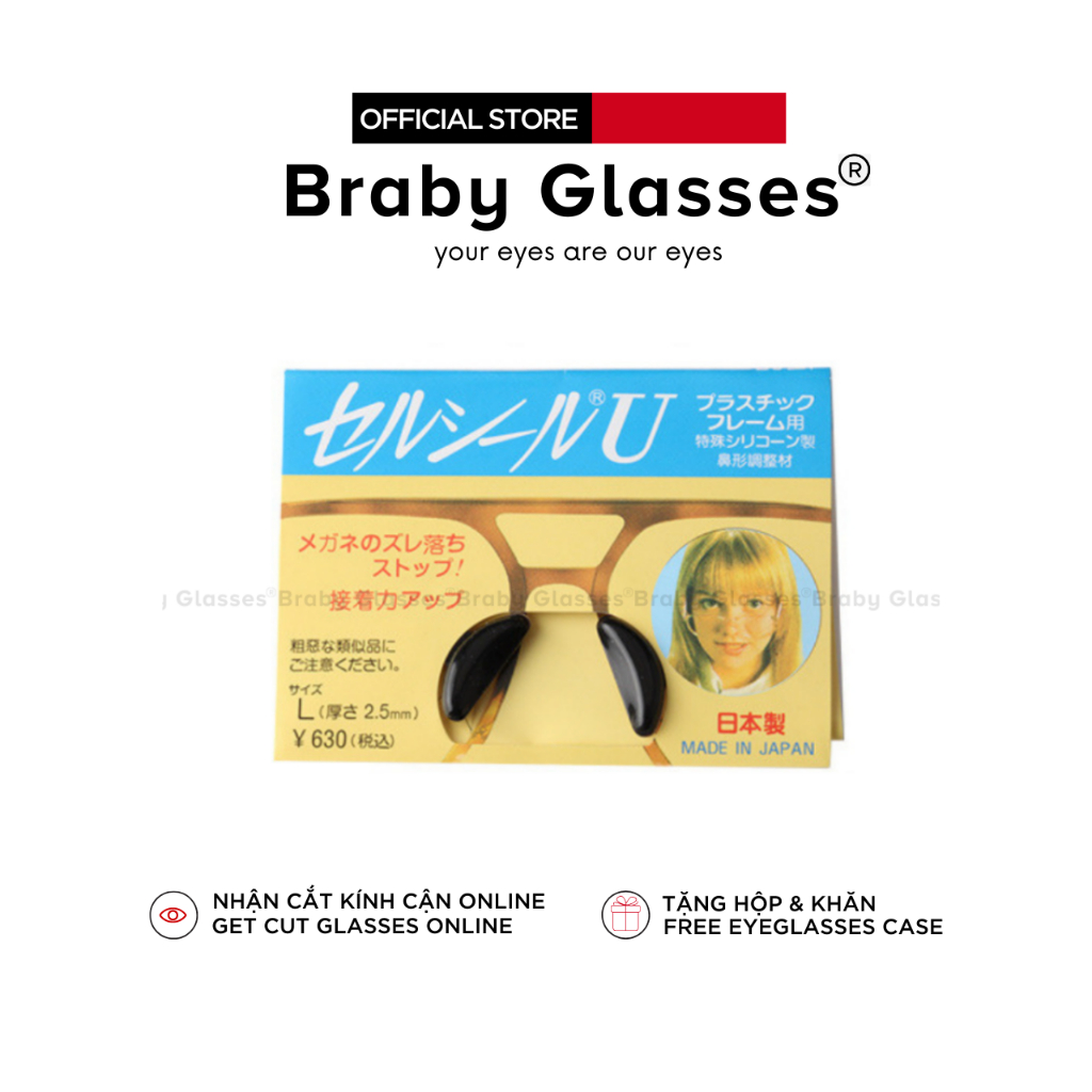 Miếng Dán Đệm Mũi 2 Mặt Silicon Nhật Bản BRABY GLASSES Không In Hằn Lên Sống Mũi, Chống Tuột Kính, Rơi Dày 1.8mm