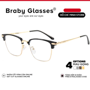Gọng kính cận kim loại thời trang nam nữ Braby Glasses mắt đa giác giả cận kiểu dáng thanh mảnh MK72 Hộp
