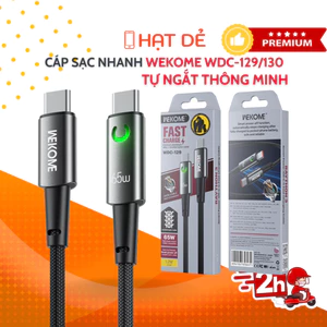Cáp Sạc Tự Ngắt Thông Minh WEKOME WDC-129 65W C-C / WDC-130 35W C-L – Dây 1.2m, Sạc Nhanh, Bền Bỉ