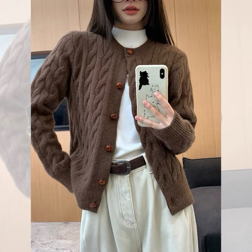(SẴN)Áo khoác cardigan màu vàng tươi xanh coban nâu tây trơn chất len dày dặn vặn thừng form cỡ vừa CDG002 - Tiktik