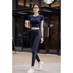 Set đồ tập gym yoga áo Tshirt cộc tay, quần legging Ecoffriend Run Navy SET206-89 — ảnh 5