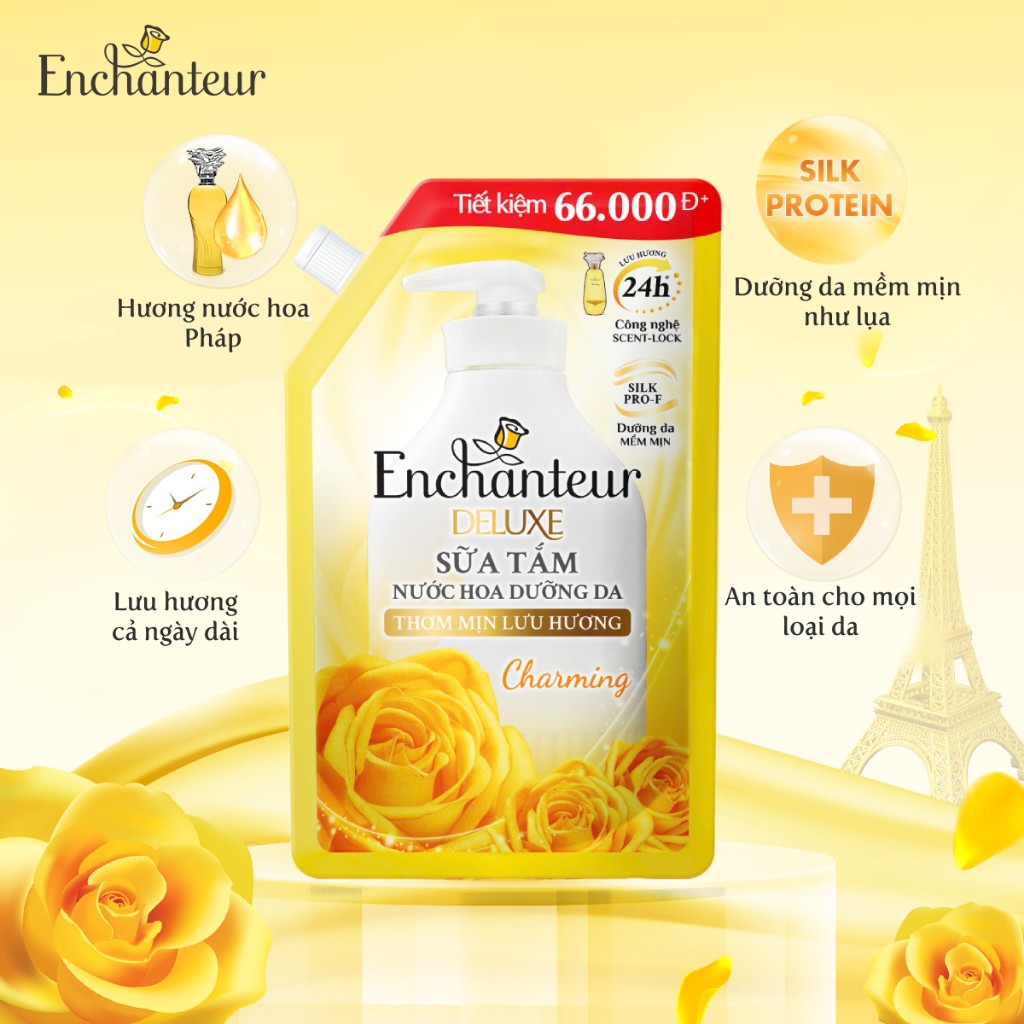 [VHL x Enchanteur] Tặng túi 450g - COMBO 3 Túi Sữa tắm hương nước hoa Enchanteur Glamour/ Charming 640g x 3