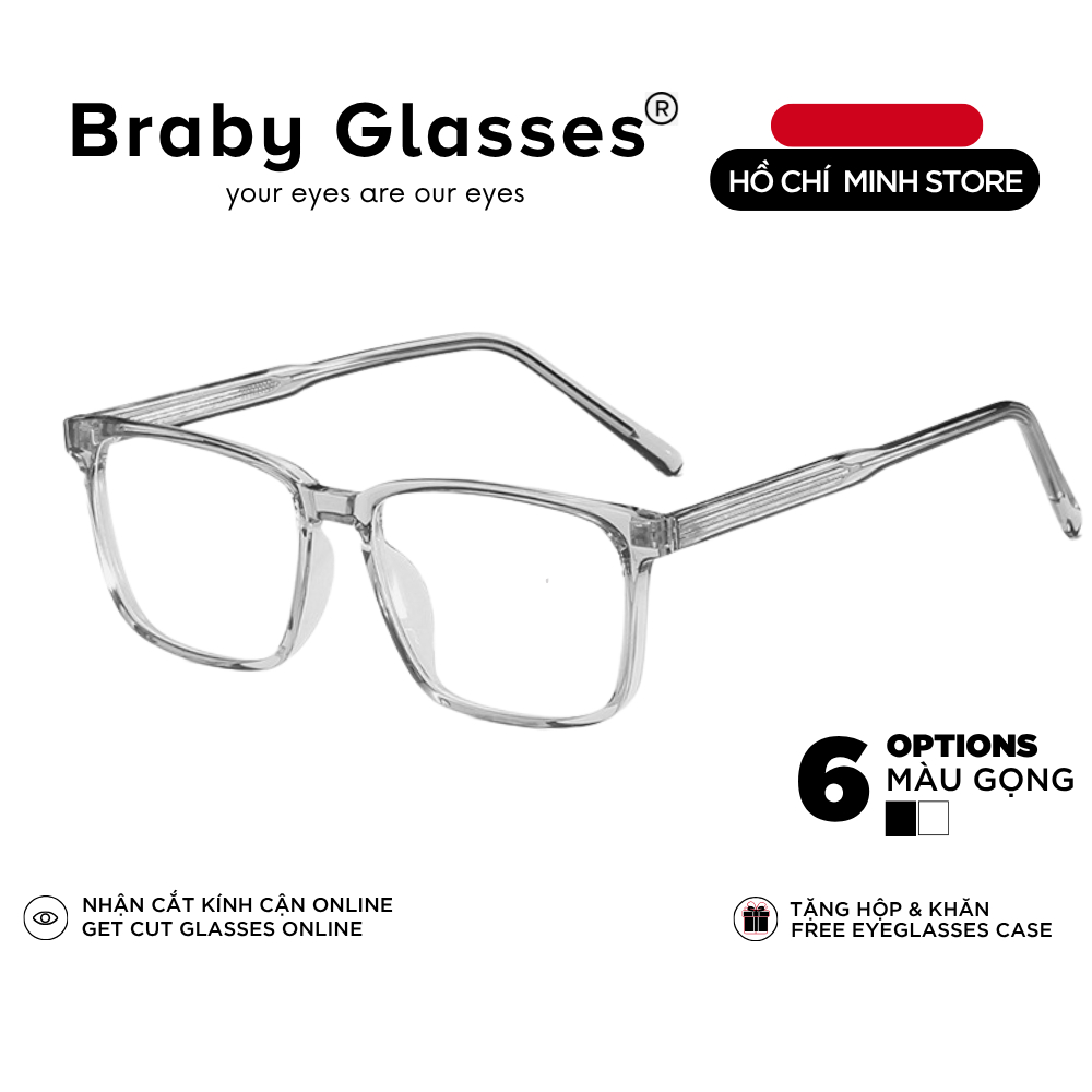 Gọng kính cận mắt vuông thời trang nam nữ Braby Glasses chất liệu nhựa lõi thép siêu bền kiểu dáng trẻ trung MK23